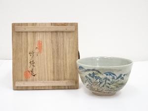 九谷焼　梶谷竹搪造　色絵山水茶碗（共箱）